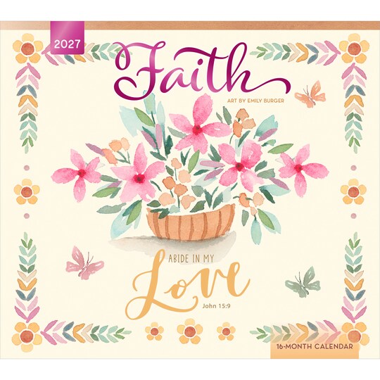 Brush Dance; Faith | 2027 13.75 x 24 Inch (Hanging) Monthly Deluxe Wall Calendar | Featuring the Artwork of Emily Burger of Blue Chair Blessing | Linen Envelope | Foil Stamped Cover; Category:Wall Calendars; Image:1
